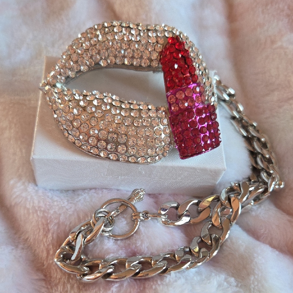 Y2K Silver and Red Crystal Necklace